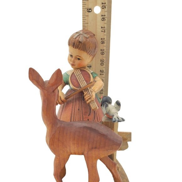 Vintage ANRI Thorens Carved Girl & Deer Wood Figurine Italy Hand Made‎ Darling - Picture 7 of 8